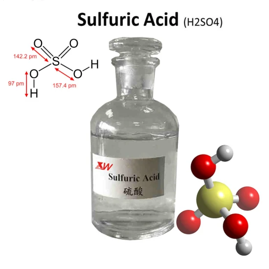 98% Fuertes propiedades oxidantes Ácido sulfúrico para limpieza